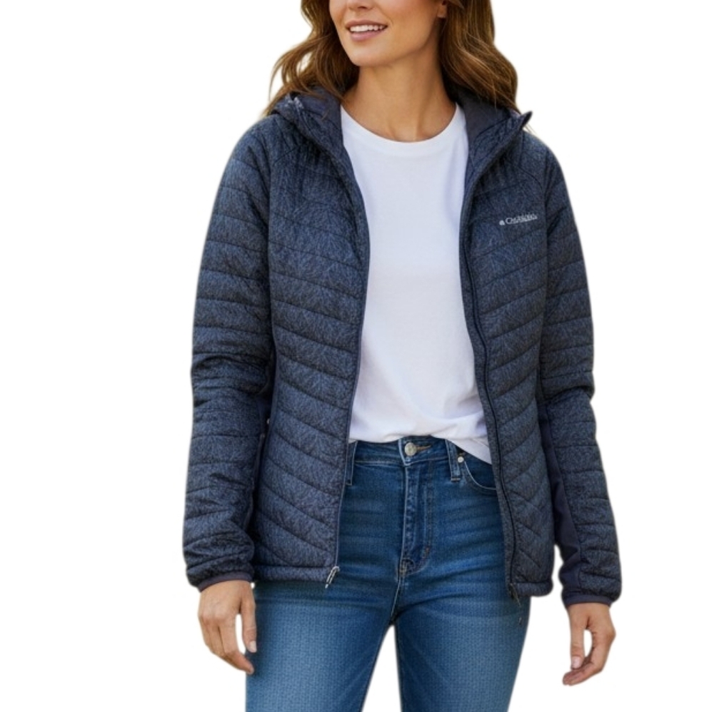 Columbia Women’s Blue Quilted Lightweight Puffer Jacket Hooded Full Zip Size XL